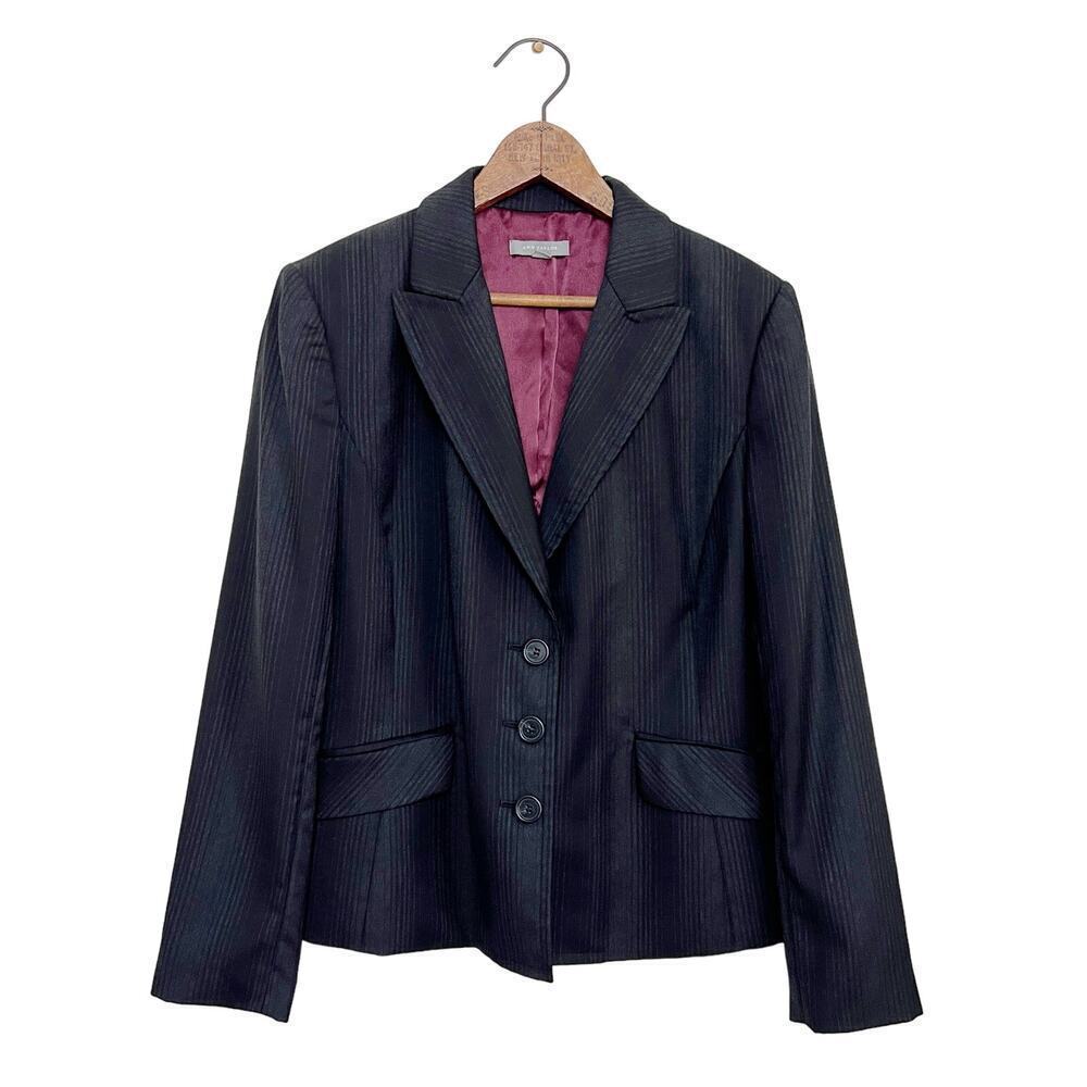 Ann Taylor 100% Virgin Wool Monochromatic Stripes‎ Black Lightweight Blazer 10